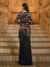 Fringed Split Floral Sequin Prom Dress